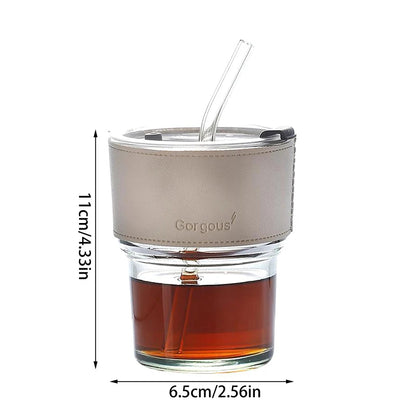 Portable glass drinking cup with straw