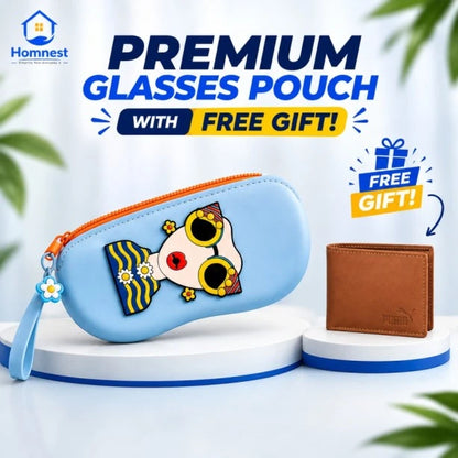 Premium Silicone Eyeglasses Pouch with Zipper & Wrist Strap — FREE Men's Wallet Gift