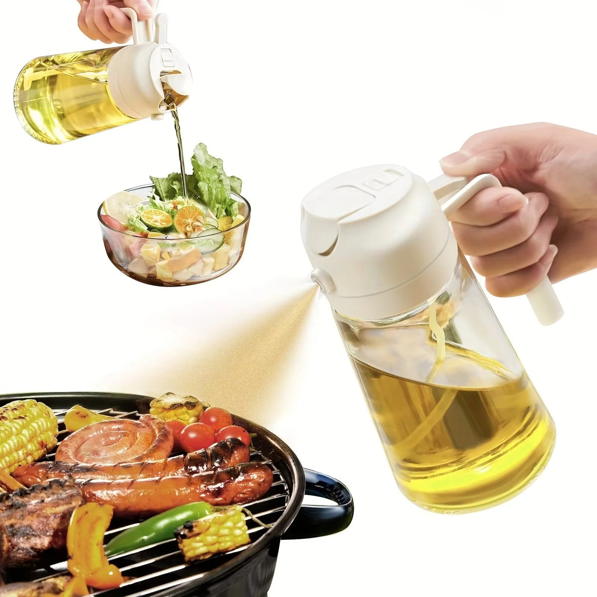 Reusable glass cooking oil spray bottle
