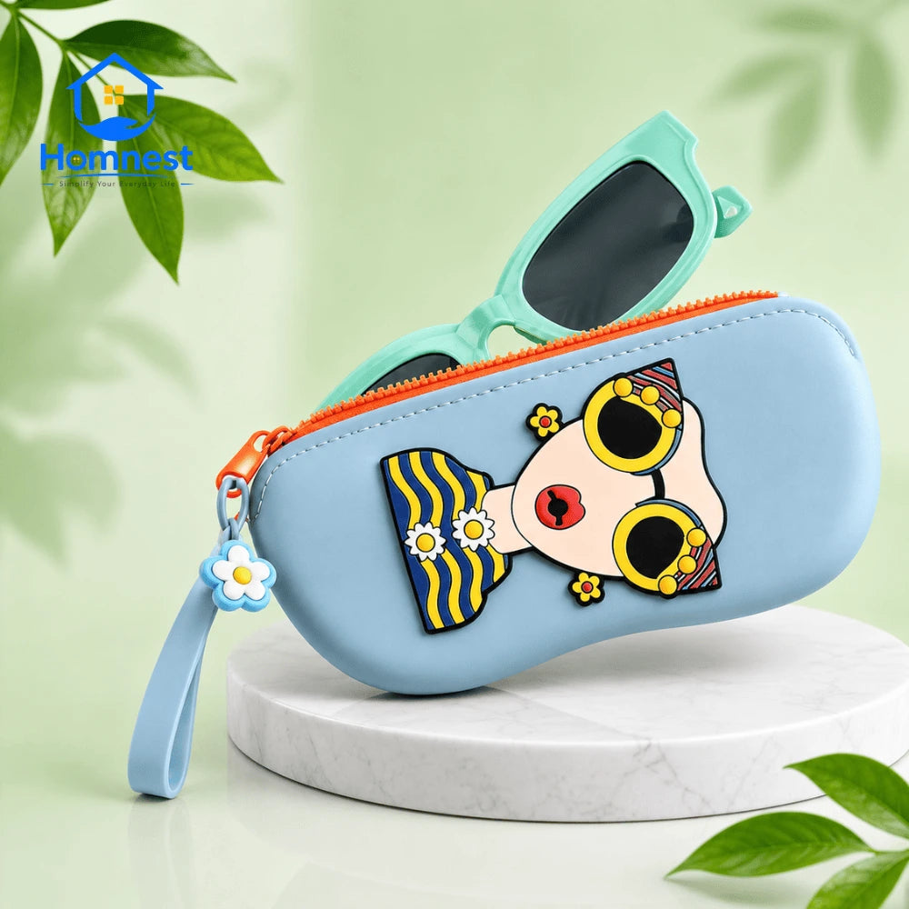 Silicone eyeglasses pouch with zipper and wrist strap