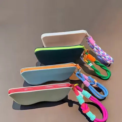 Premium Silicone Eyeglasses Pouch with Zipper & Wrist Strap — FREE Men's Wallet Gift